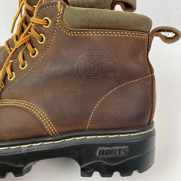 ROOTS TUFF Vintage Brown Leather Hiking/Work Lace-up Boots Chunky Sole Rugged - Picture 3 of 16